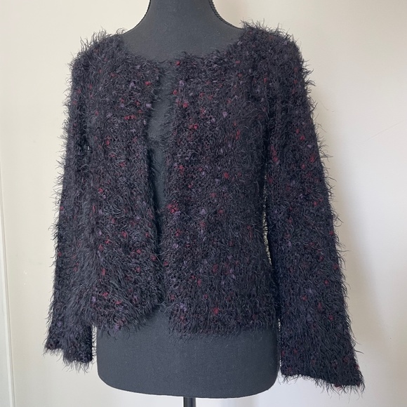 Soft Black Tinsel Knit Cropped Sweater Jacket - Picture 13 of 14